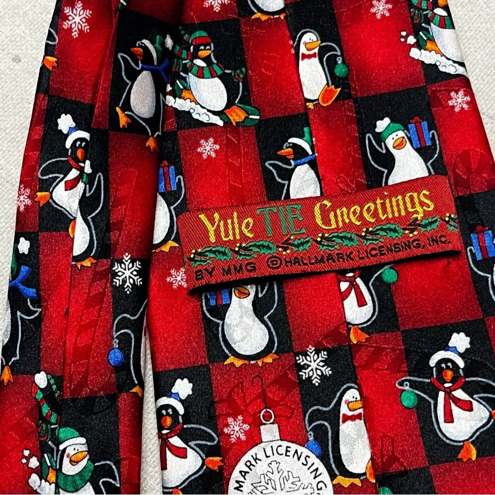 Hallmark - Yule TIE Greetings -  Penguin Pattern Silk Tie